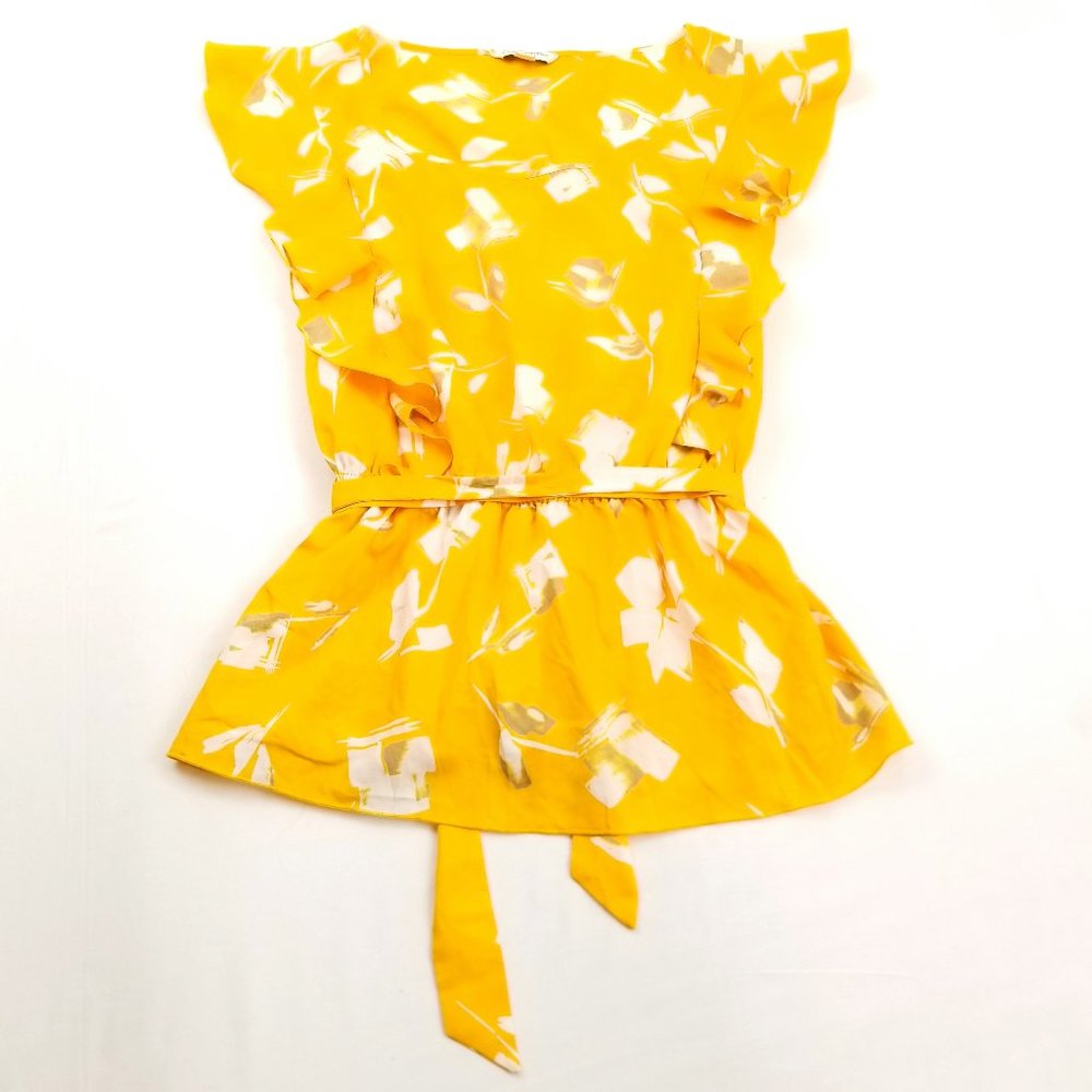 Banana Republic Mustard Yellow Ruffled Tied Top M